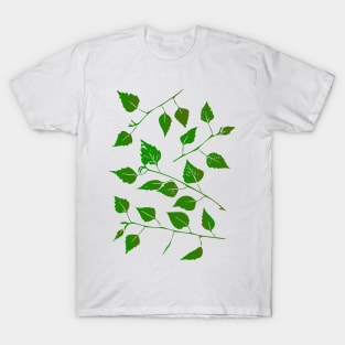 Birch Tree Leaf and Stem Forest Pattern T-Shirt